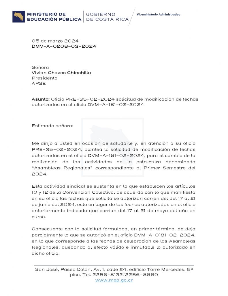 Detalle de las licencias para actividades sindicales 2024 de APSE Sindicato